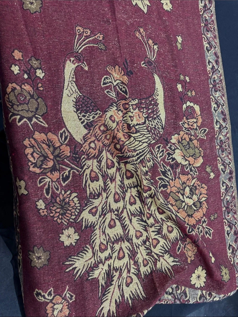 pashmina Red and Olive Floral Paisley Wrap